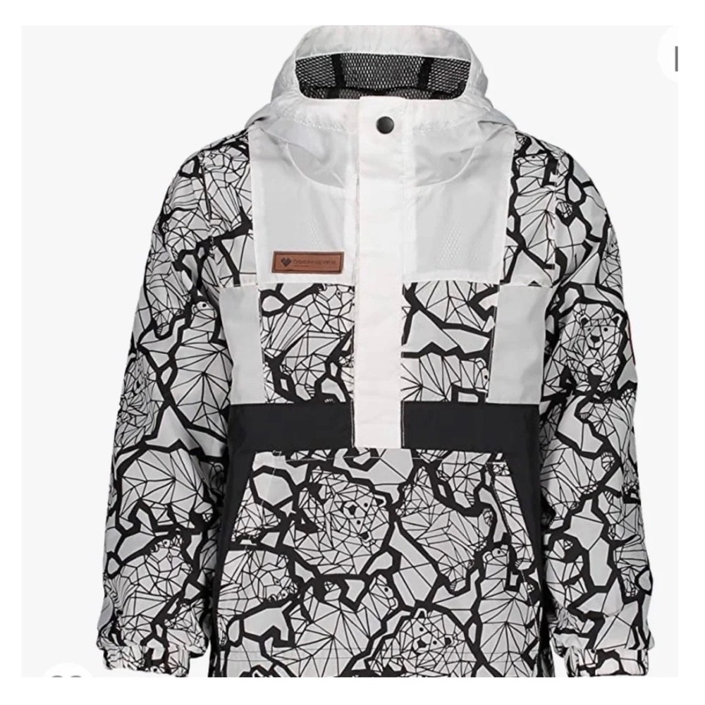 Obermeyer Kids XS Geometric Polar Bear Anorak Jacket Black White I-Grow Hooded